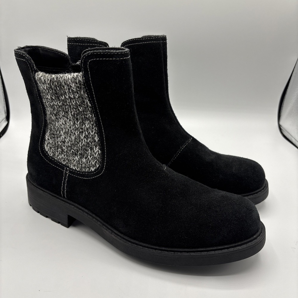 Clarks Opal Sky Black‎ Suede Chelsea Ankle Boot Knit Women's Size 9 M